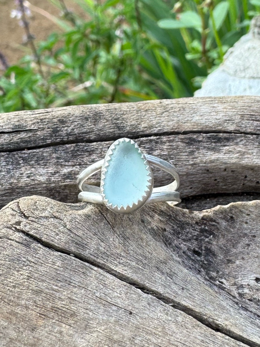 Hand Crafted Silver Ring with Aqua Blue Sea Glass